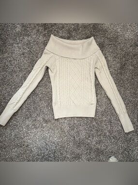 Guess Off-the-Shoulder Cable Knit Sweater - Cream